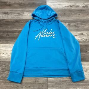 Under Armour Hoodie Blue Womens‎ XL Loose Spell Out Cotton Fleece Pullover